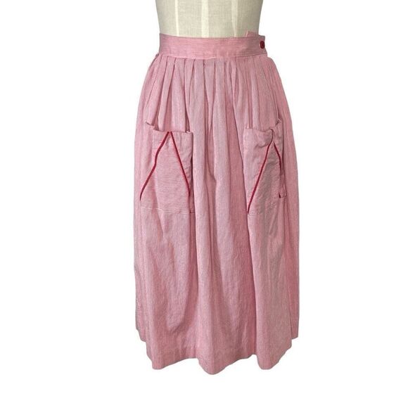 Victoire XS VTG 8 Pink Corduroy Skirt Midi Pleated 80s VTG Pockets Cottagrcore - Picture 1 of 15